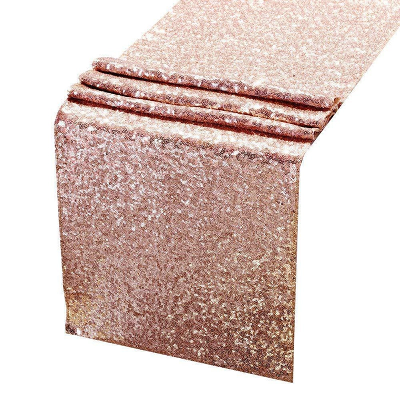 Sequin Table Runner 30x300cm Shiny Exquisite Decorative 3mm Sequins Table Runner for Parties Banquets Rose Gold