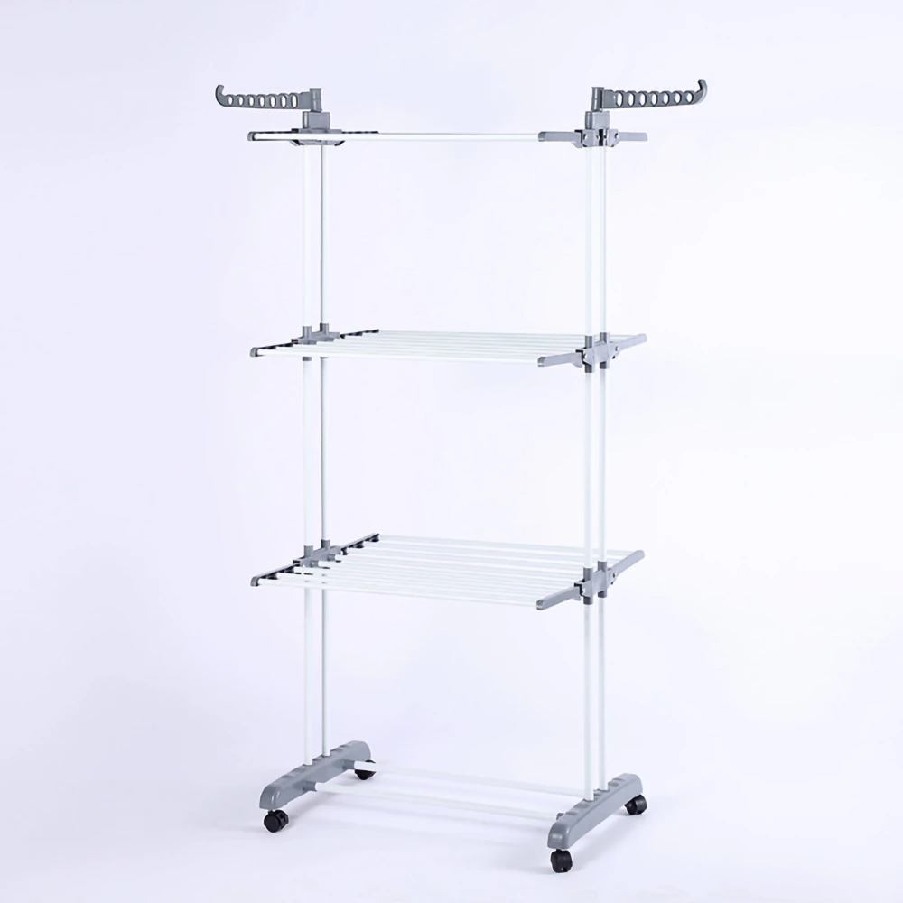 Clothes Drying Rack 3 Tier Movable Foldable Clothing Drying Stand Strong Load Bearing Clothes Tower Rack Gray