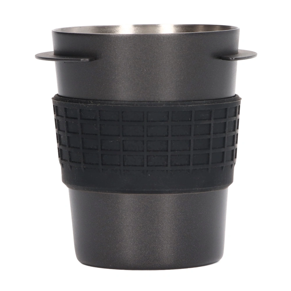 58mm Stainless Steel Coffee Dosing Cup Coffee Machine Handle Receiving Powder Cup with Silicone Ring Black