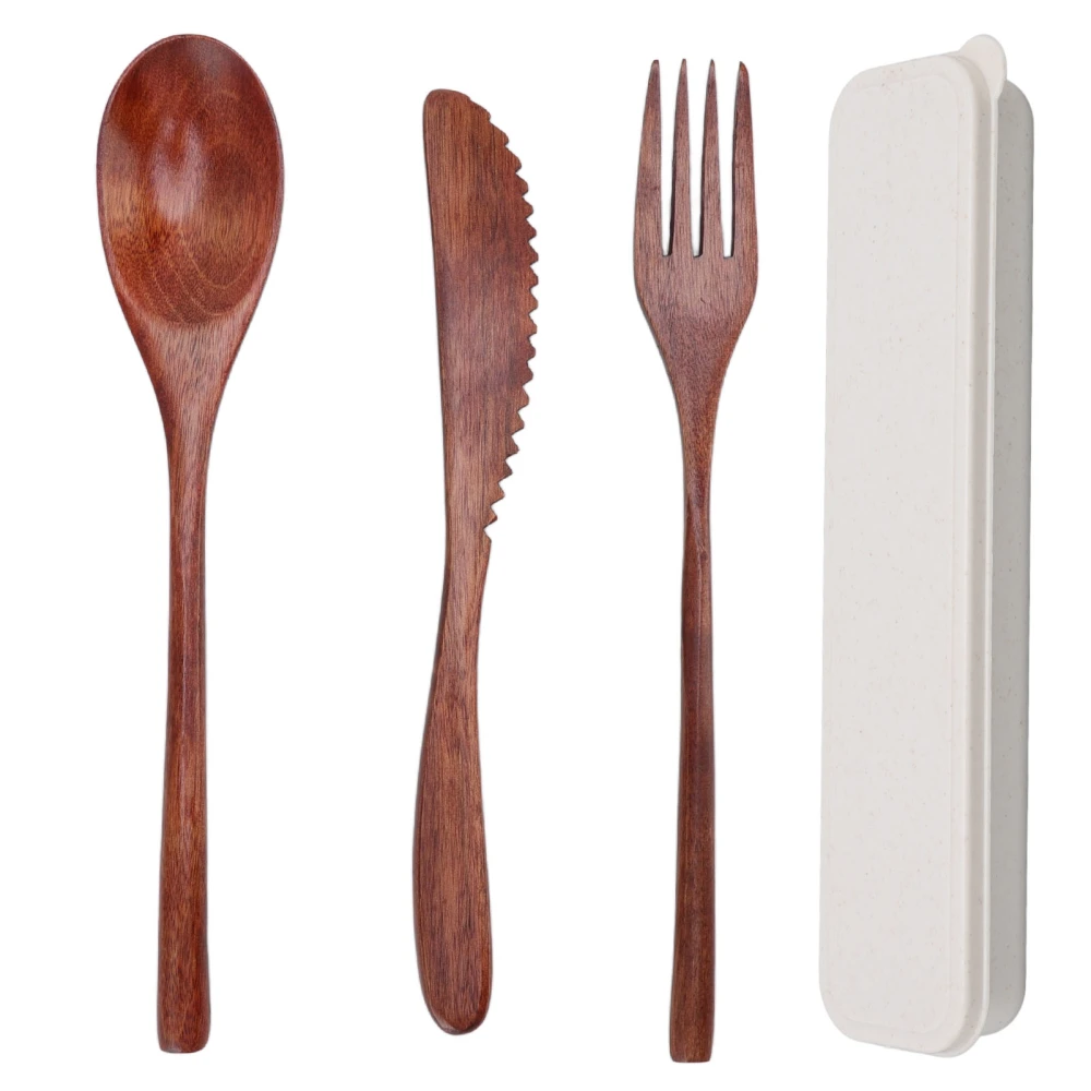 Wooden Cutlery Set Scratch Proof Portable Spoon Fork Cutter Tableware with Box for Dessert Salads Noodles