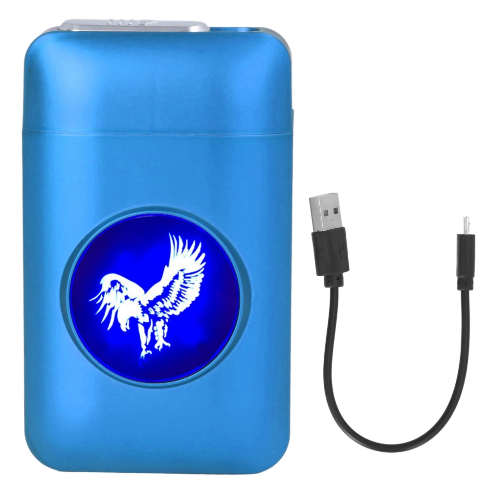 USB Rechargeable Cigarette Case Box with Windproof Lighter Holding 19pcs 84mm to 100mm Cigarettes Blue Eagle