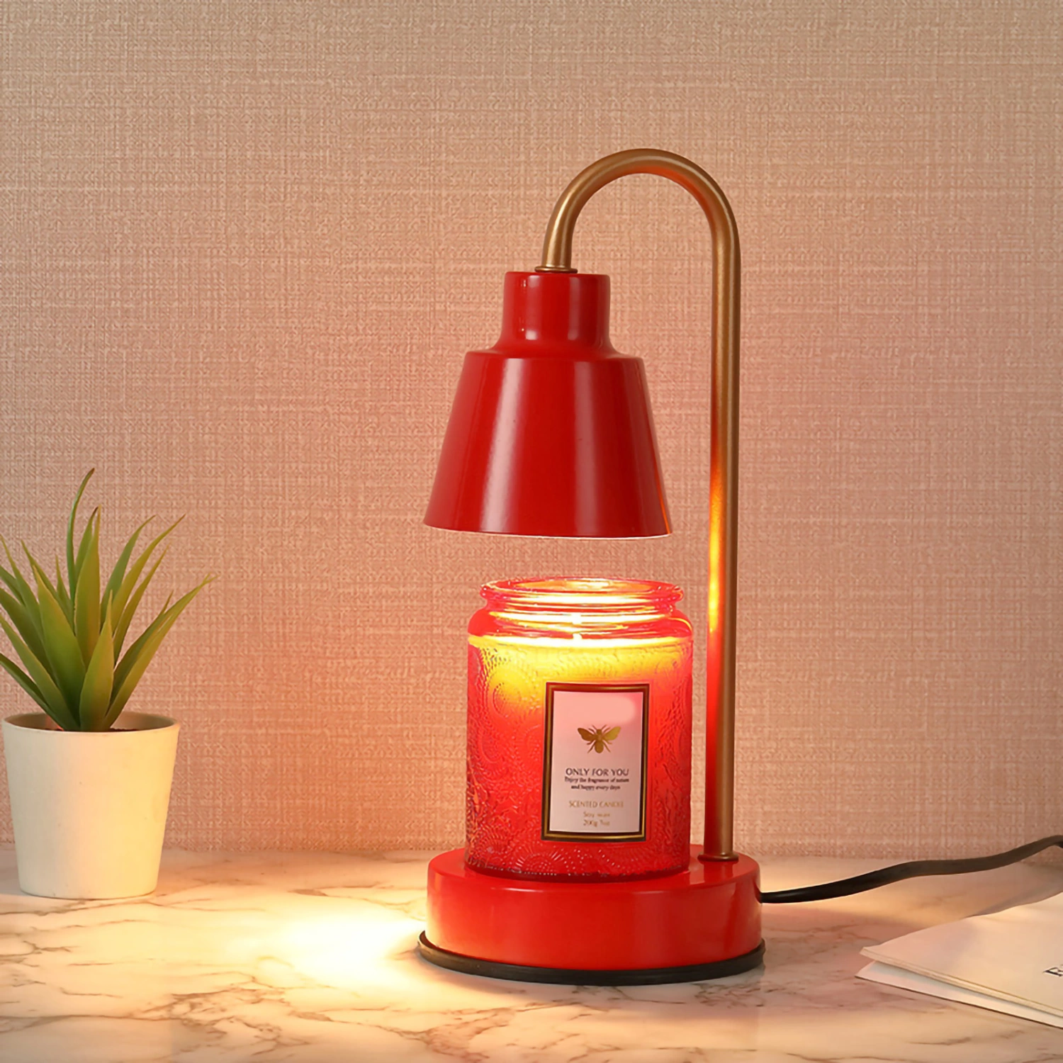 Candle Warmer Lamp Household Adjustable Fashionable Table Lamp with Iron Base Aroma Lamps Candle Lamp US Plug (Send 2 Bulbs) Red