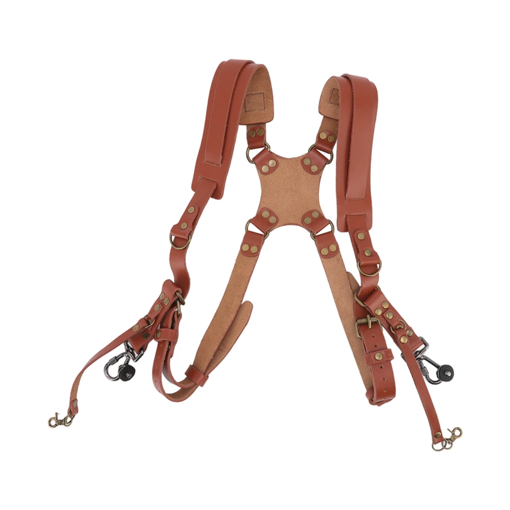 Dual Shoulder Leather Harness Comfortable Camera Strap Accessories for 2 Cameras Brown