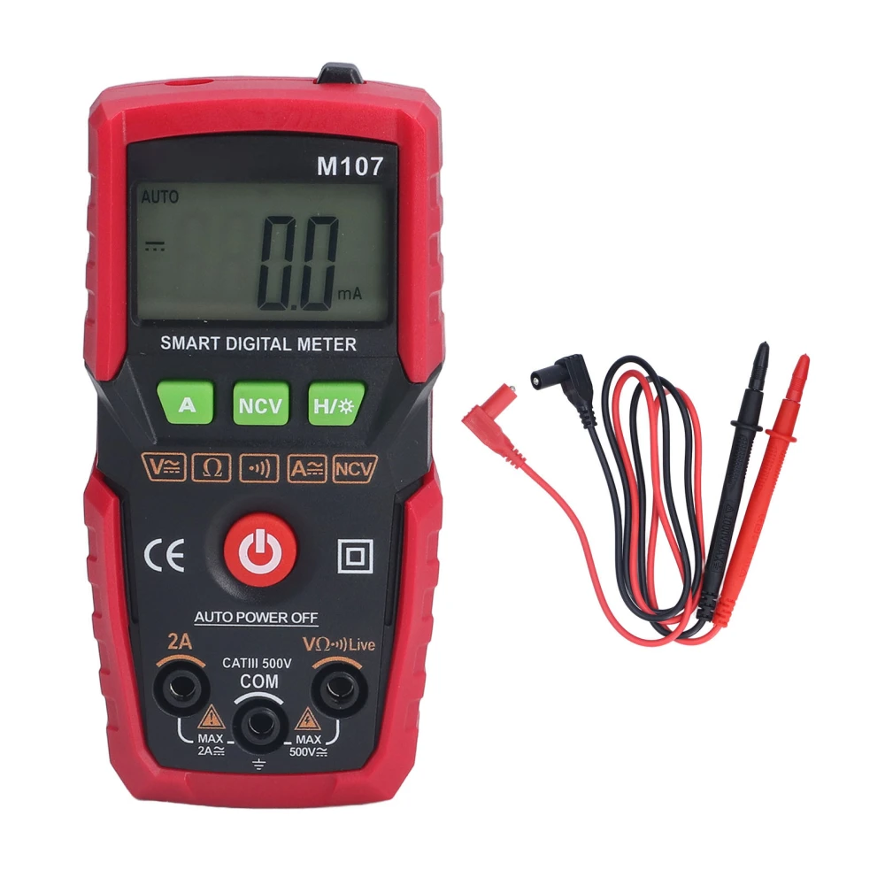 Digital Multimeter Fully Automatic Multimeter AC DC Voltage Resistance Continuity Diodes Portable Multimeter for Testing Red