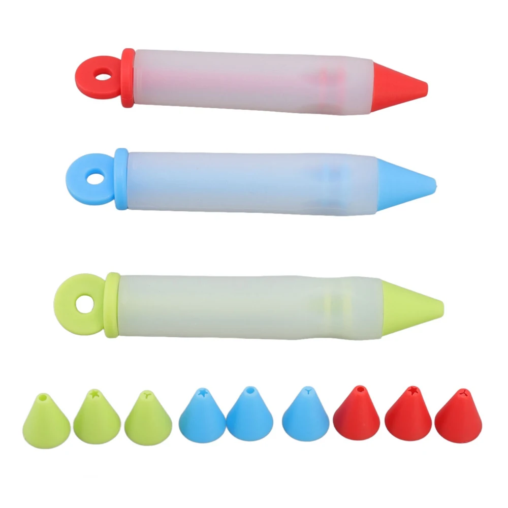 3 Set Cake Decorating Pen Tool Kit Food Grade Silicone Detachable DIY Cake Icing Pen with 12 Patterns for Food Writing