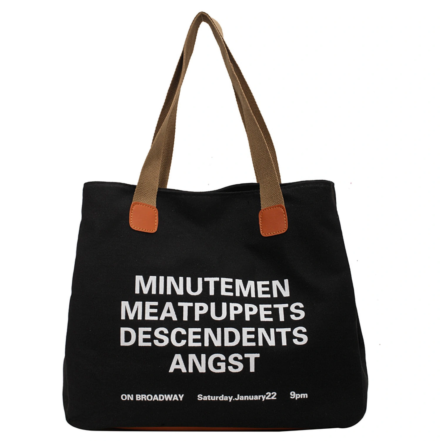Simple Canvas Bag Casual Fashionable Exquisite Large Capacity Canvas Tote Shopping Bag with Handle for Women and Men Black