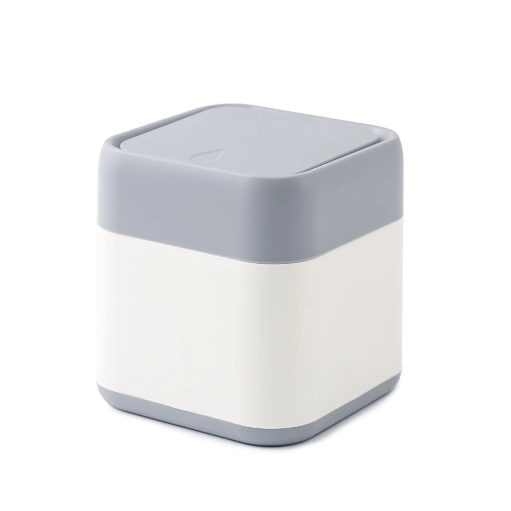 Desktop Trash Can Cute Drop Resistant Portable Tiny Desktop Garbage Bin with Detachable Lid for Car and Home Snap On [Grey Beige]