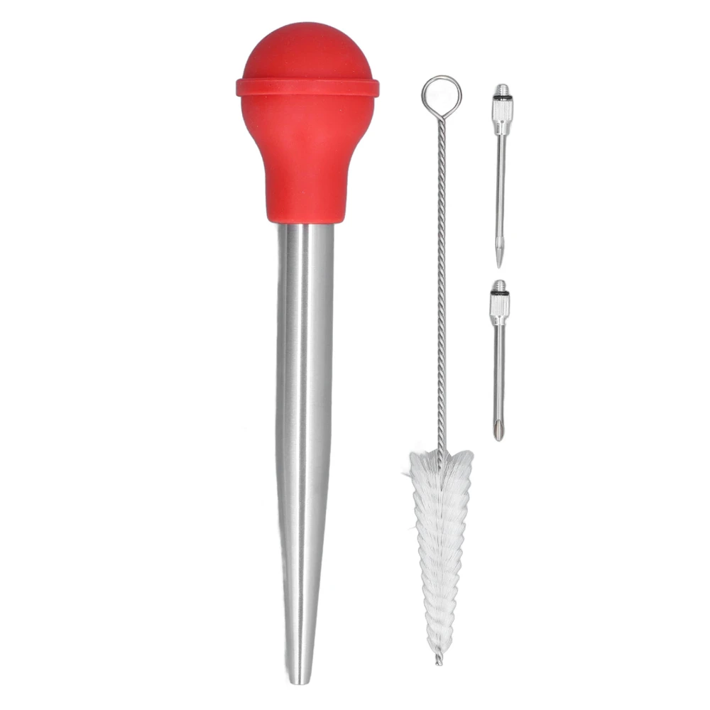 Turkey Injector Stainless Steel Thickened Silicone Design Cooking Seasoning Pump with Cleaning Sweep Red