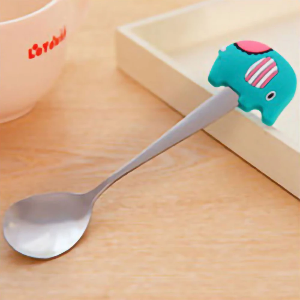 Creative Cute Stainless Steel Spoon with Silicone Handle Dinner Spoon for Coffee Stirring Small Snacks Elephant