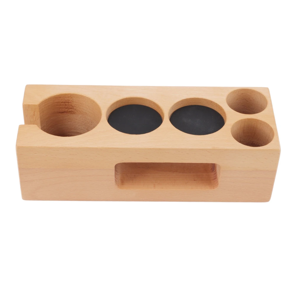 Wooden Coffee Tamper Holder 5 Hole Non Slip Coffee Tamping Station with Mat for Cafes Home L