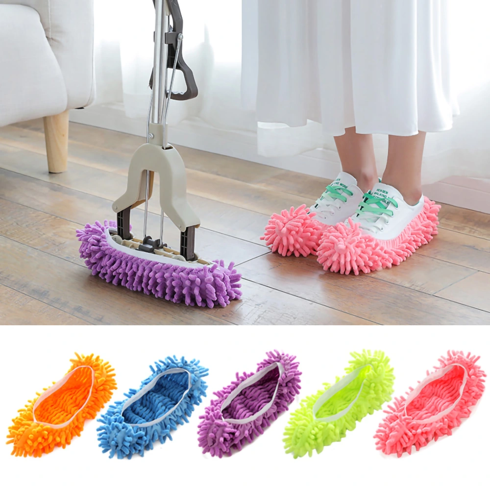 5PCS Mop Slippers Chenille Soft Strong Water Absorption Dust Removing Mop Shoe Cover for Home