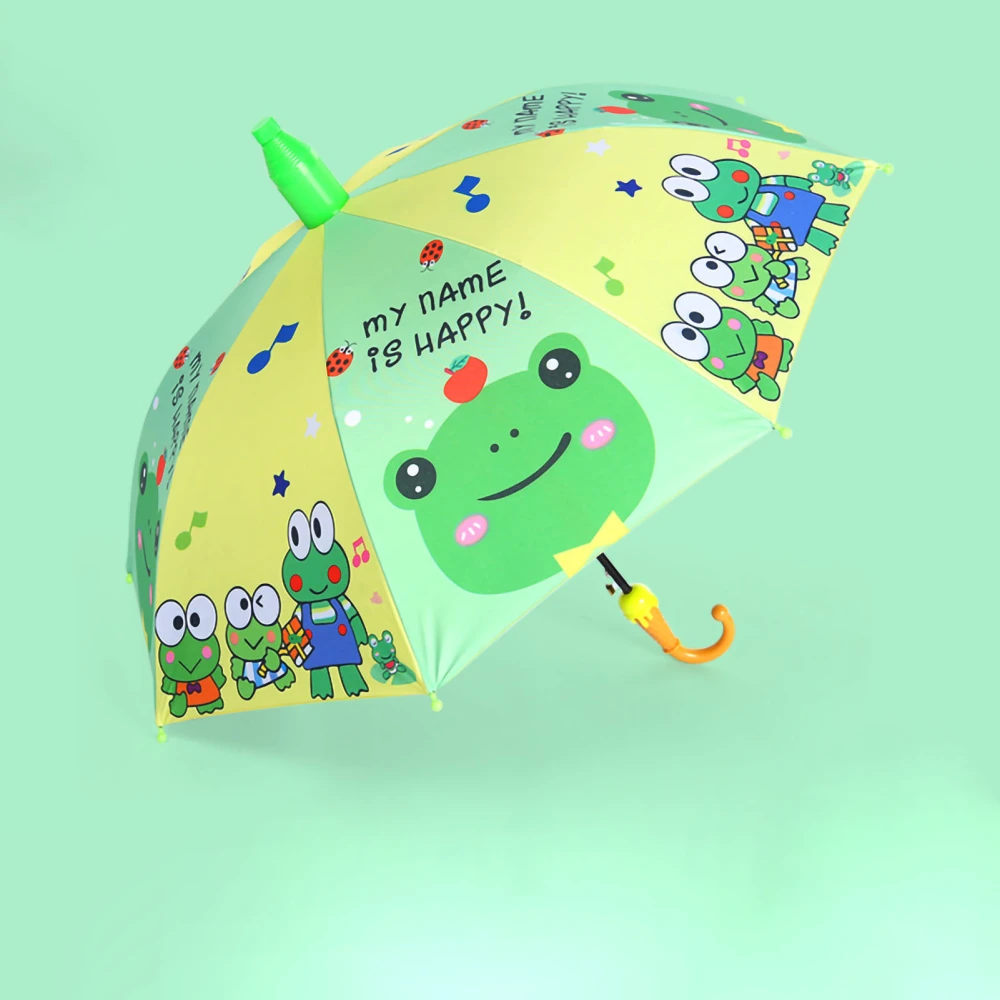 Cartoon Long Handle Umbrella Fully Automatic Cute Patterns Dual Use Cute Children Umbrella for Kids Kindergarten Happy Frog