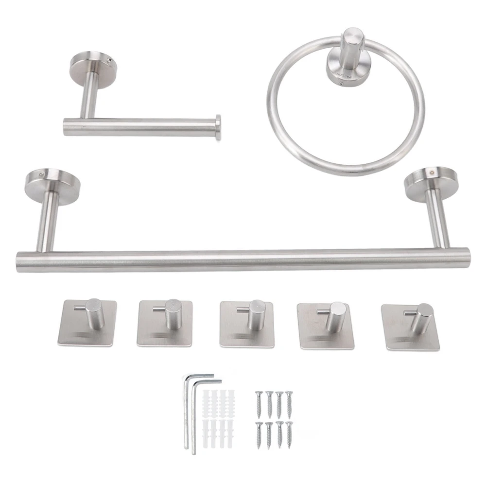 Bathroom Hardware Set with Towel Rings Towel Bar Tissue Holder 5 Hooks 304 Stainless Steel Bathroom Accessories Set