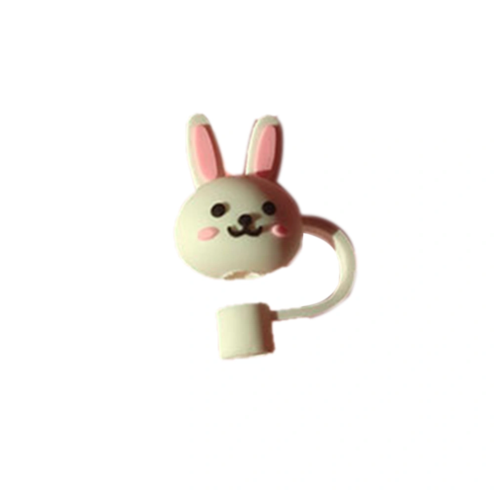 Straw Tips Cover Silicone PVC PP Dustproof Reusable Portable Straw Plugs for Kids Families(Little White Rabbit [without Straw] )