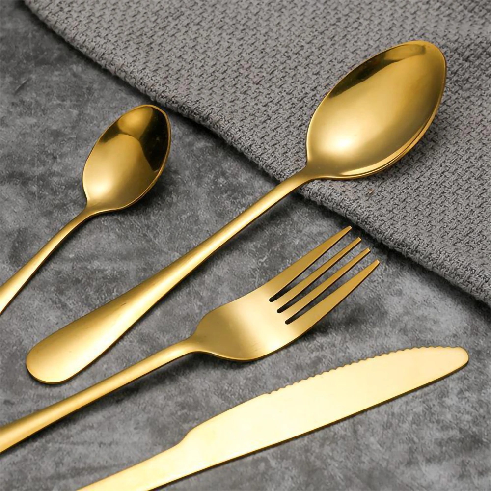 Flatware Set Portable Stainless Steel Steak Knife Fork Spoon Tableware Thickened Tableware Set Golden Fork