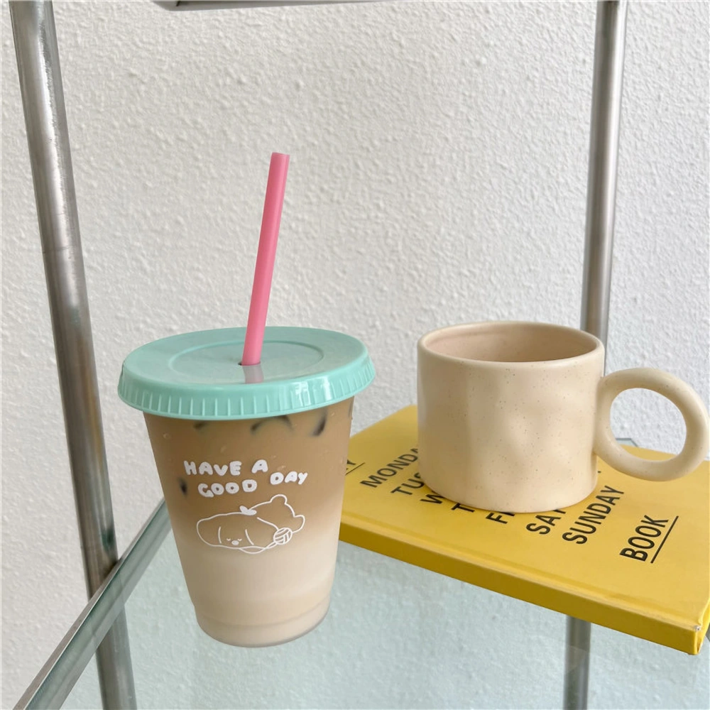 Plastic Coffee Cup Large Capacity Cute Water Cup With Straw Lid for Summer Cold Drinking Dog 470ml