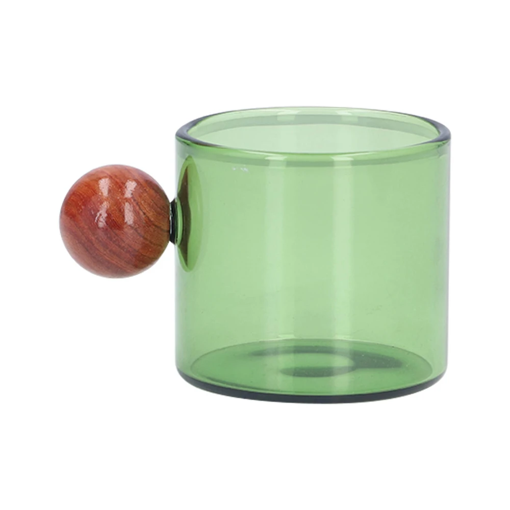 Coffee Cup Multipurpose Heat Resistant Simple and Vintage Style Glass Coffee Mug with Wooden Ball for Coffee Beer Tea Green