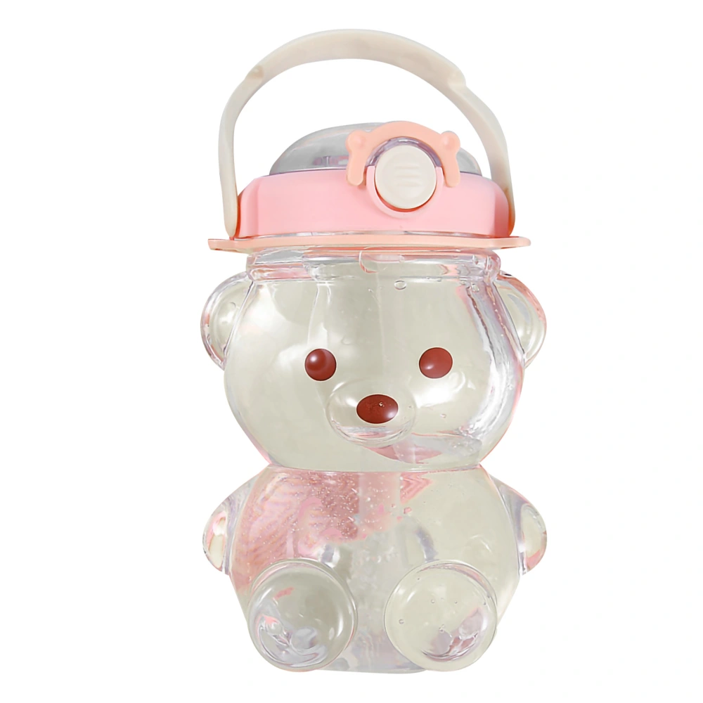 Bear Straw Bottle Cute Bear Large Capacity Bear Water Bottle with Straight Drinking Straw Adjustable Straps Pink 1400ml