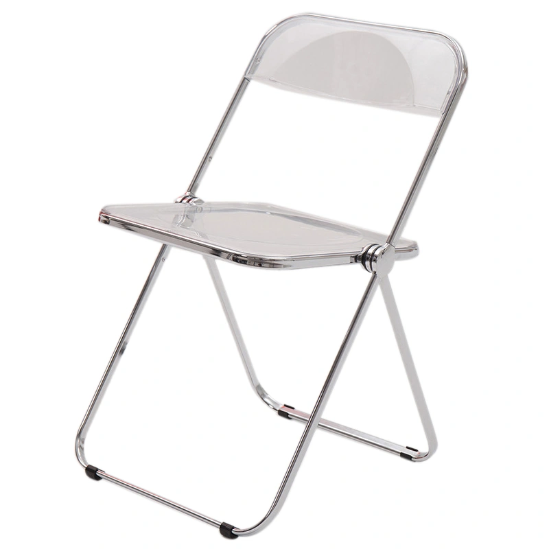 Folding Chair Backrest Acrylic Metal Simple Curved Back with Electroplated Silver Legs for Makeup Transparent