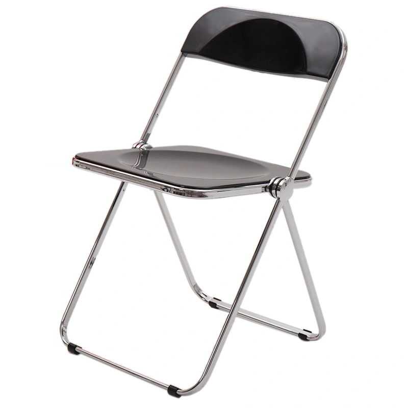 Folding Chair Backrest Acrylic Metal Simple Curved Back with Electroplated Silver Legs for Makeup Black