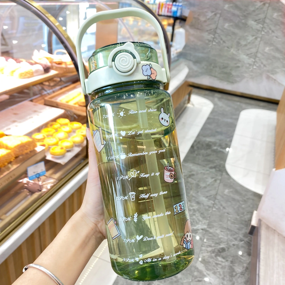 Large Water Bottle 2 Drinking Methods PC PP Material Clear Scale Portable Matte Large Water Jug with Straw for FitnessGreen 1500ml