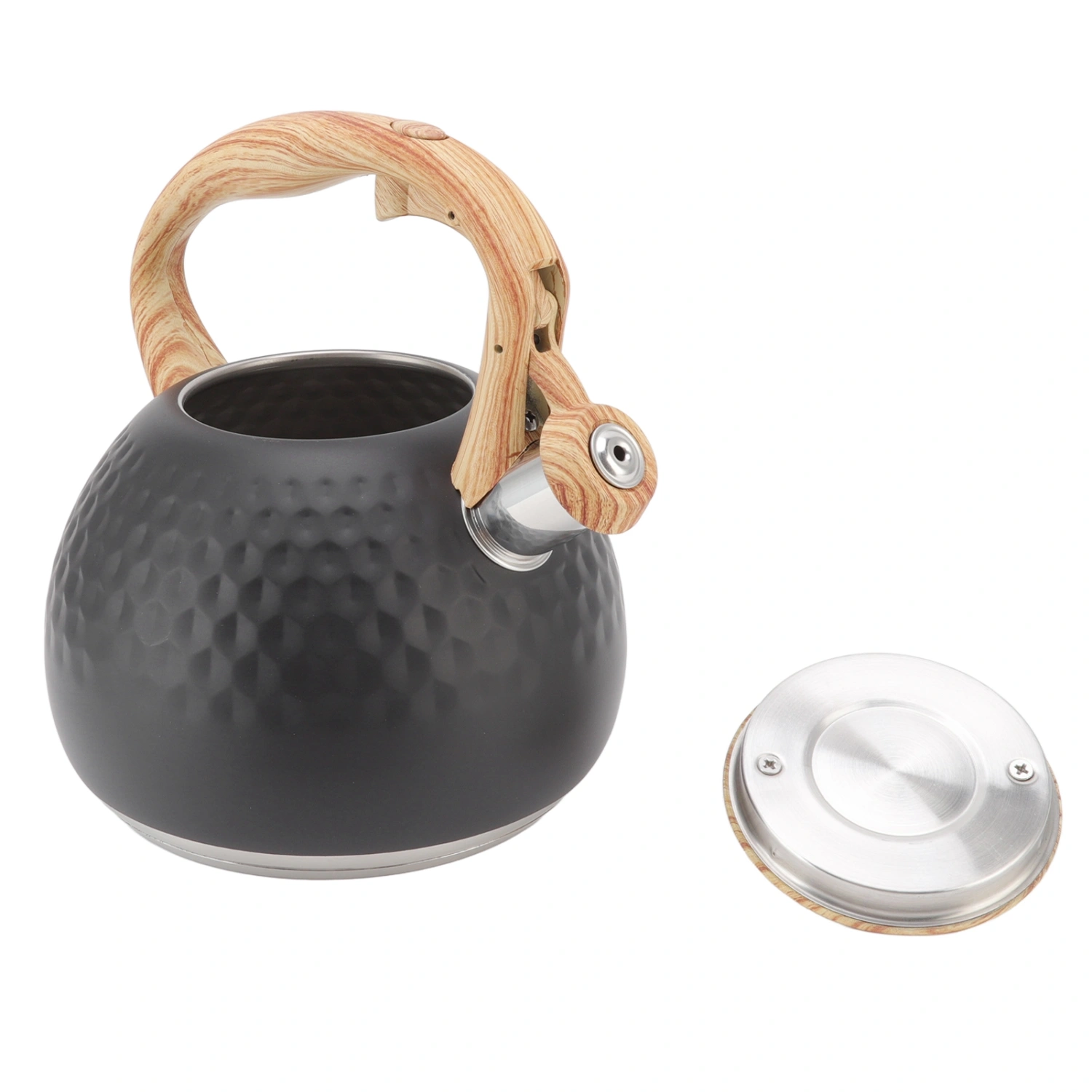 3L Whistling Tea Kettle 304 Stainless Steel Stovetop Grip Tea Kettle Farmhouse Tea Kettle for Home Kitchen Black