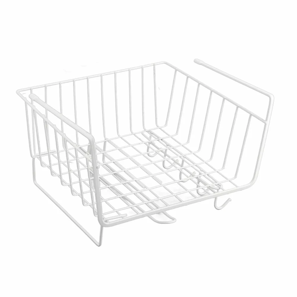 Under Shelf Basket Good Load Bearing Under Shelf Storage Iron Under Cabinet Shelf with Curved Hook White