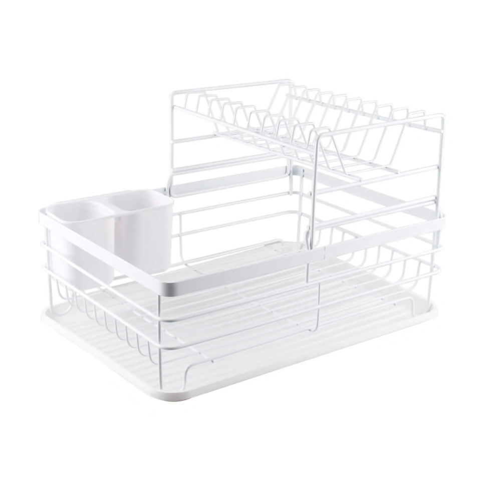 Tableware Shelf Simple Iron Double Layer Plate Bowl Tableware Drain Rack for Kitchren White