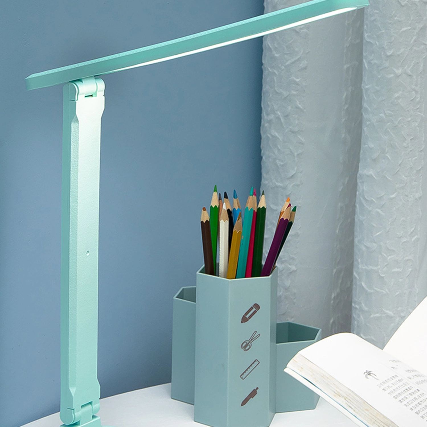 LED Folding Table Lamp USB Charging Eye Protection Desk Lamp Touch Control for Bedroom Office StudyNatural Blue (Rechargeable)