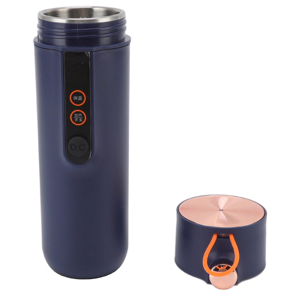 Heated Mug 460ml 12H Thermal Insulation Stainless Steel Travel Car Heating Electric Cup Cigarette Lighter 12V 24V Dark Blue