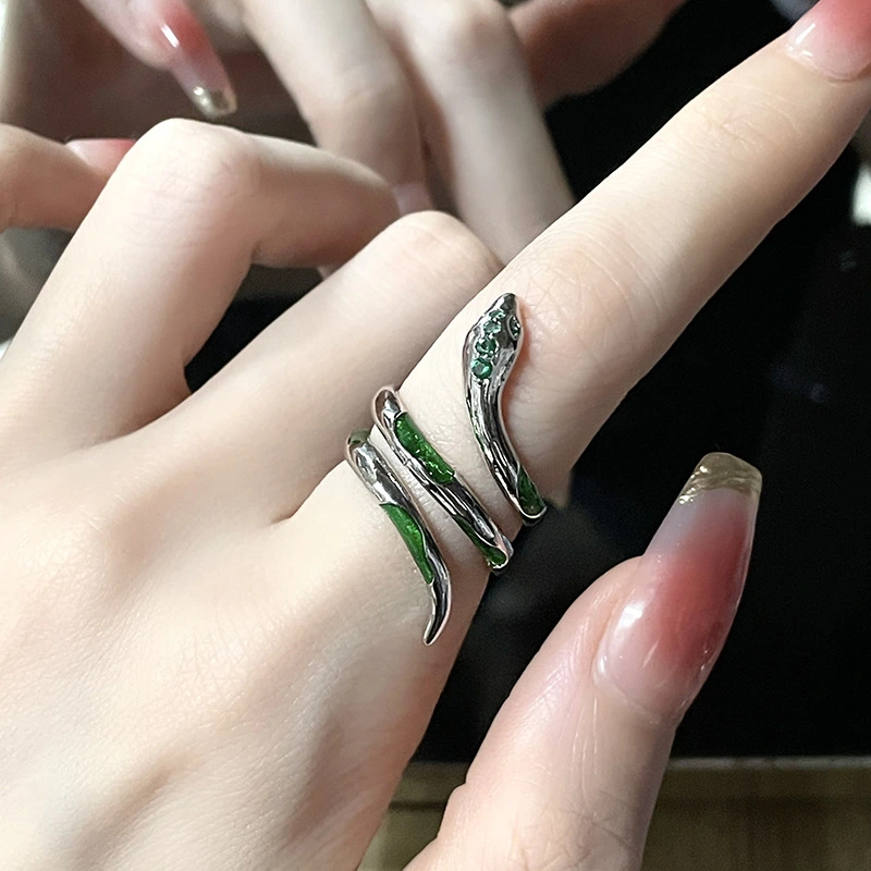 Green Spirit Snake Ins Dark Style Advanced Sense Open-end Zircon Ring