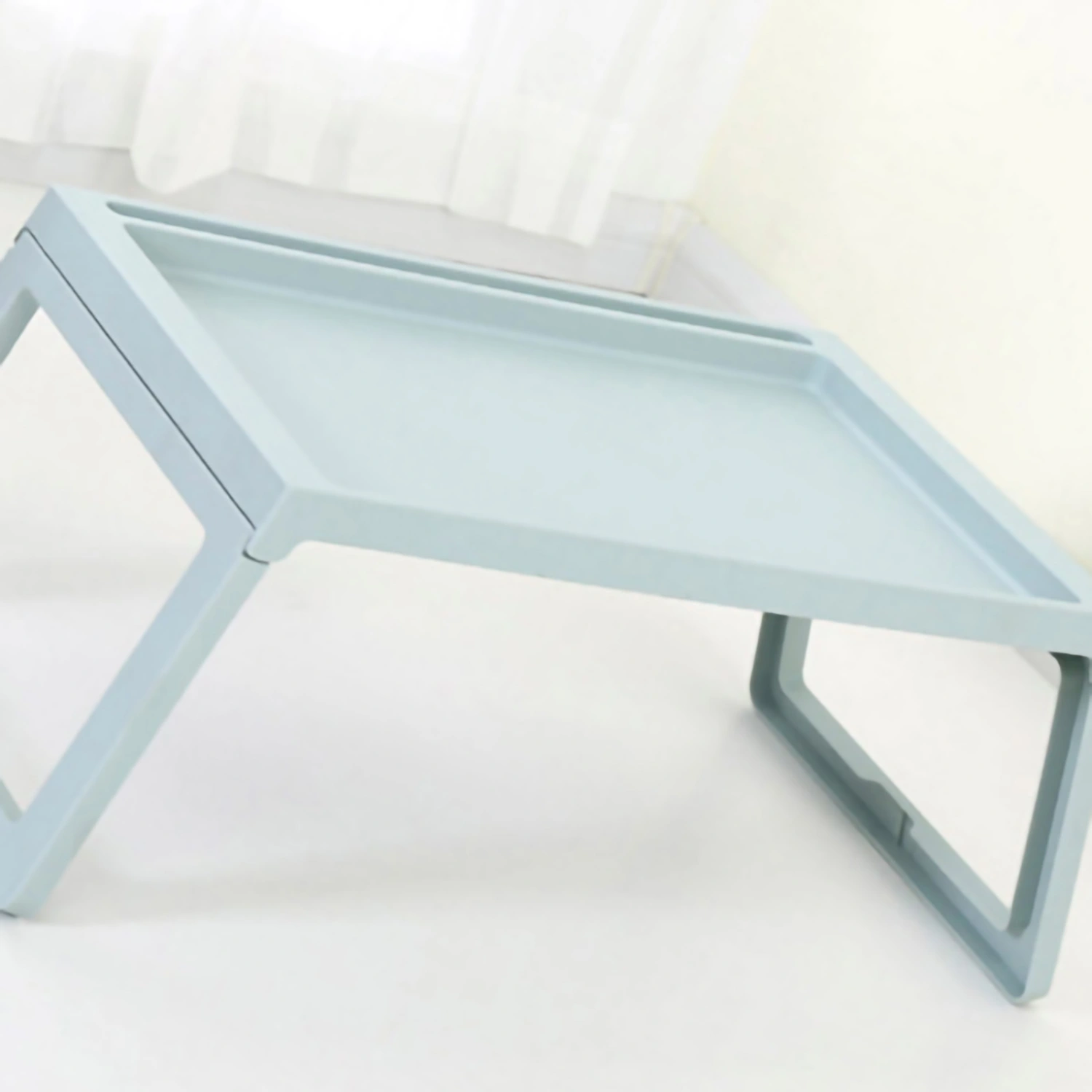 Laptop Bed Desk PP Folding Simple Downward Grooved Design Lap Desk Bed Table with Charging Hole for Bedroom Dorm Sky Blue 68x35.8x27.5cm