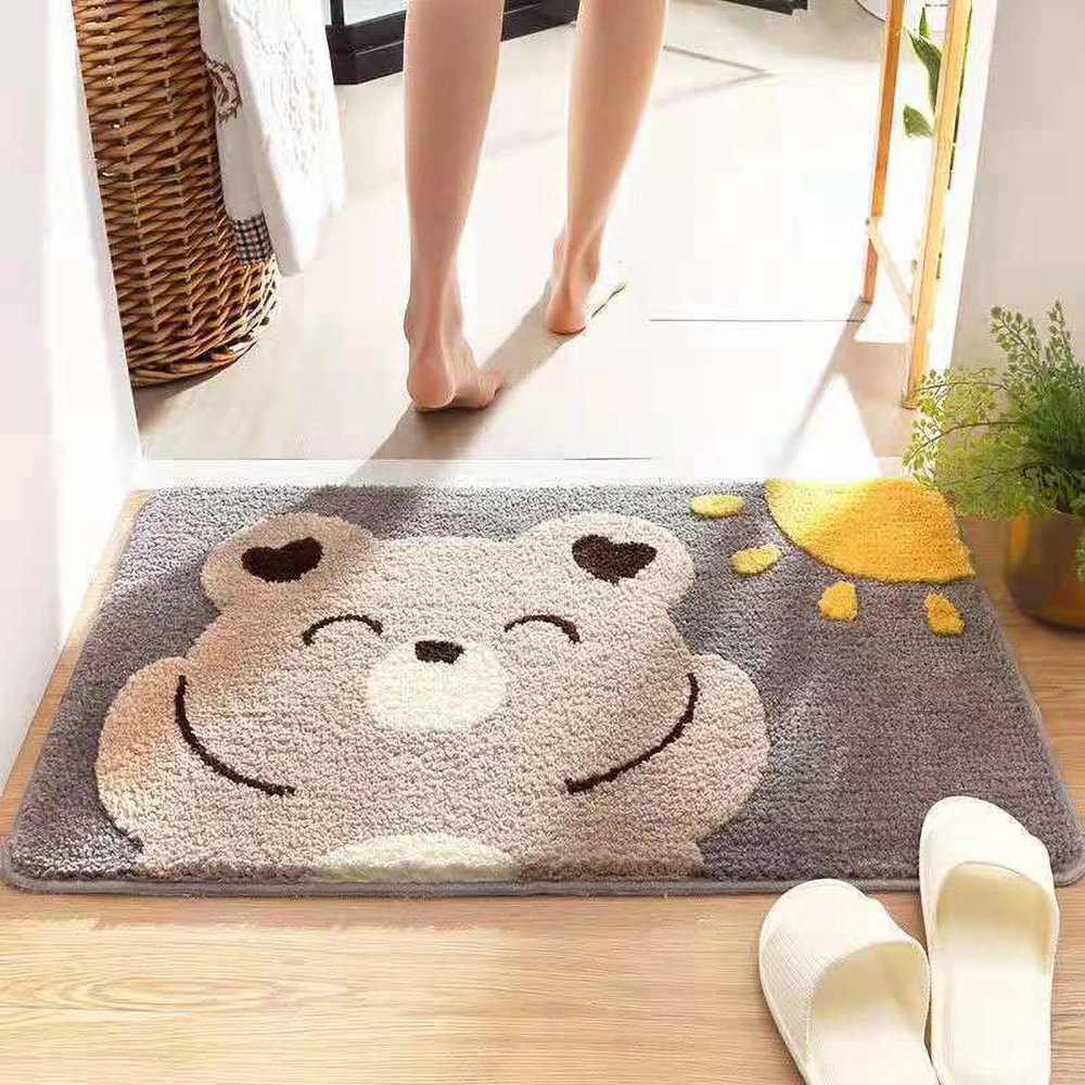 Bath Mat Multipurpose Luxury Shaggy High Absorbent Slip Resistance Cute Shower Rug for Bathtub Shower and Bath RoomSun Bear