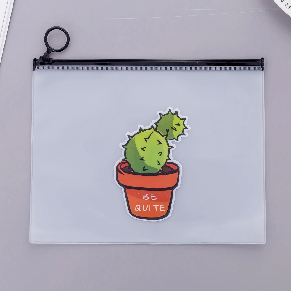 Cute File Pocket PVC Zipper Bag Transparent Pencil Case Large Capacity Stationery Storage Bag1 Cactus