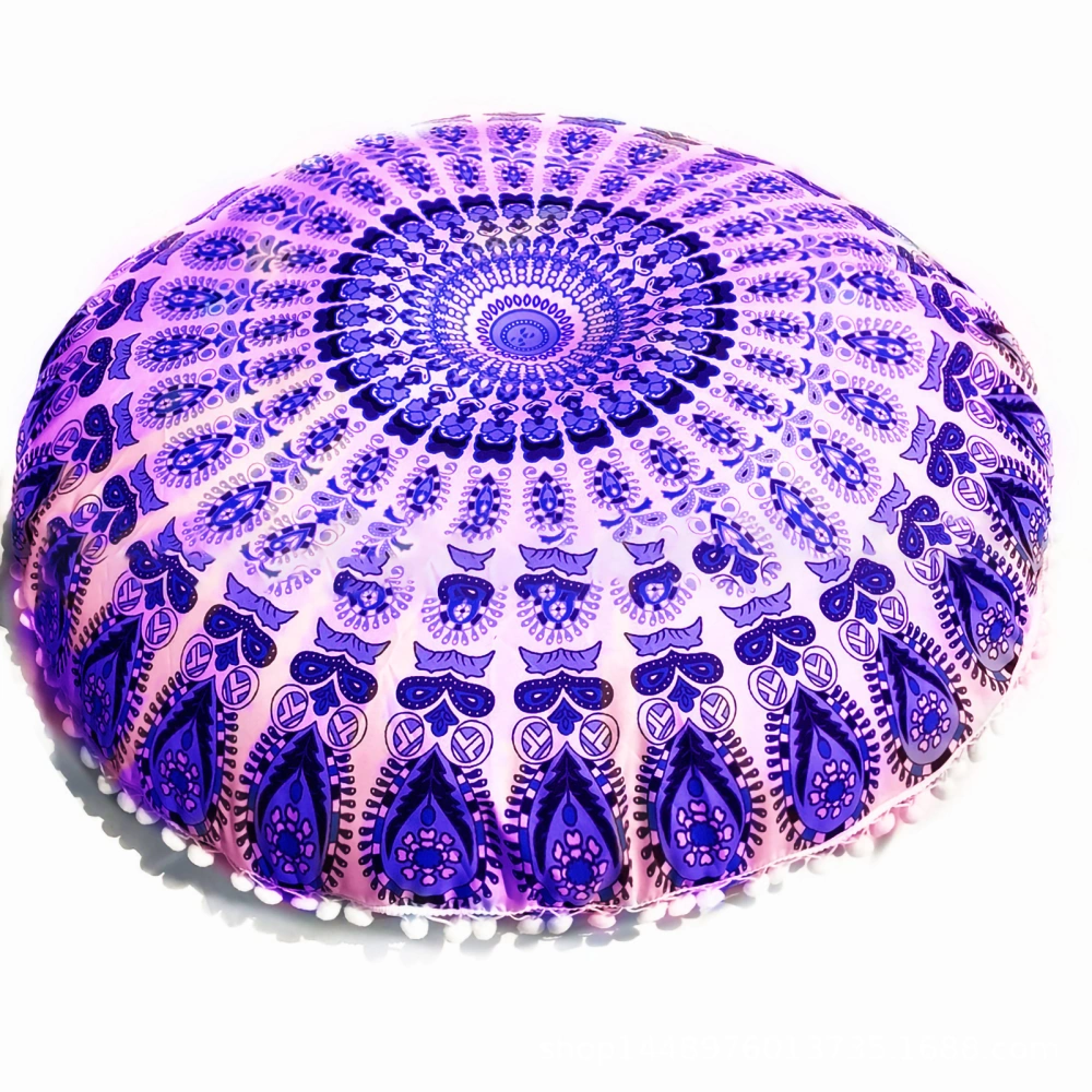 Floor Pillow Cover Round Cotton Cushion Case 80cm Comfortable Decorative Home DecorDark Purple