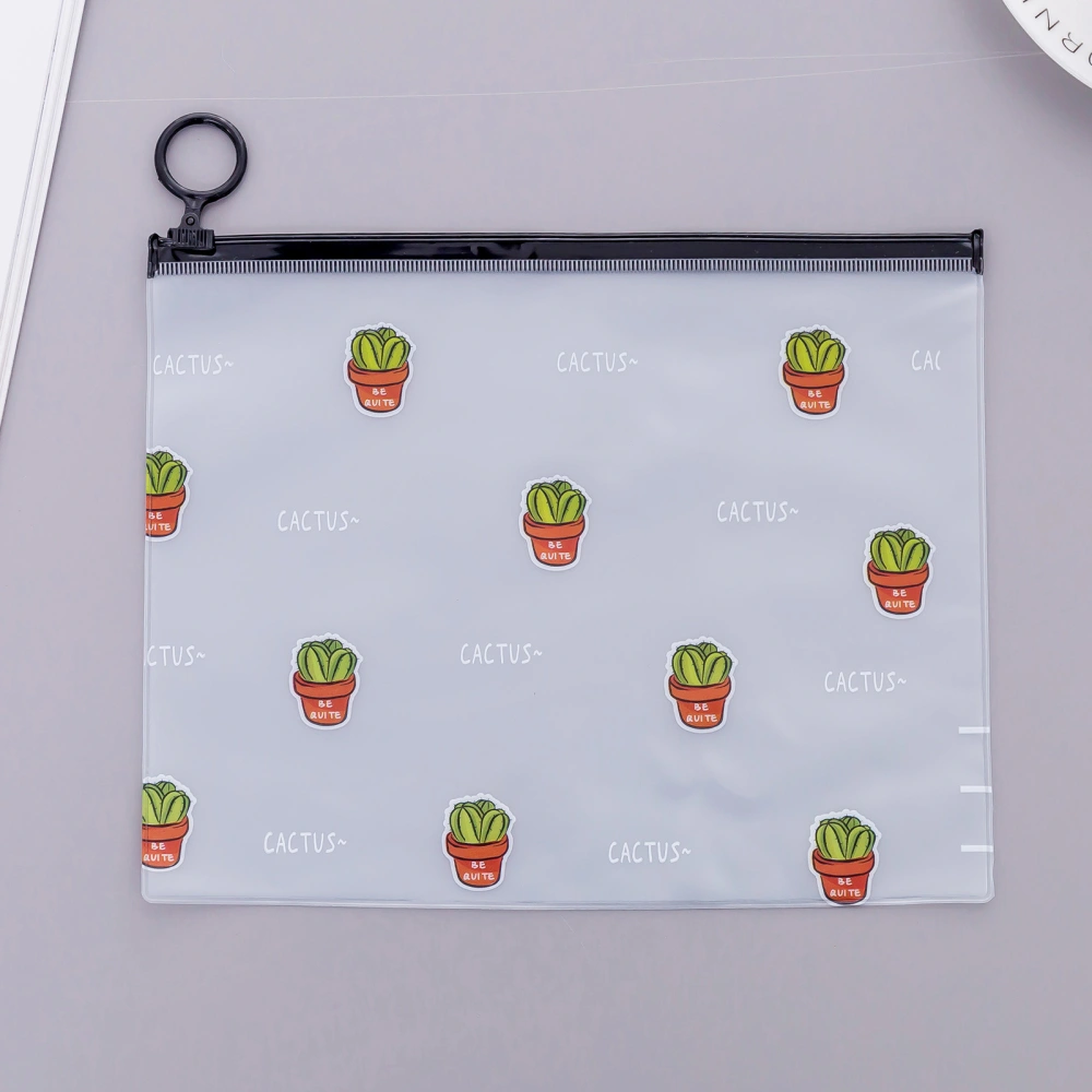 Cute File Pocket PVC Zipper Bag Transparent Pencil Case Large Capacity Stationery Storage BagMultiple Cactus