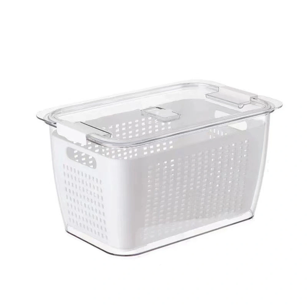 Draining Basket 2 Layer Japanese Style Kitchen Refrigerator Vegetable Storage Box with FilterWhite M 1.7L