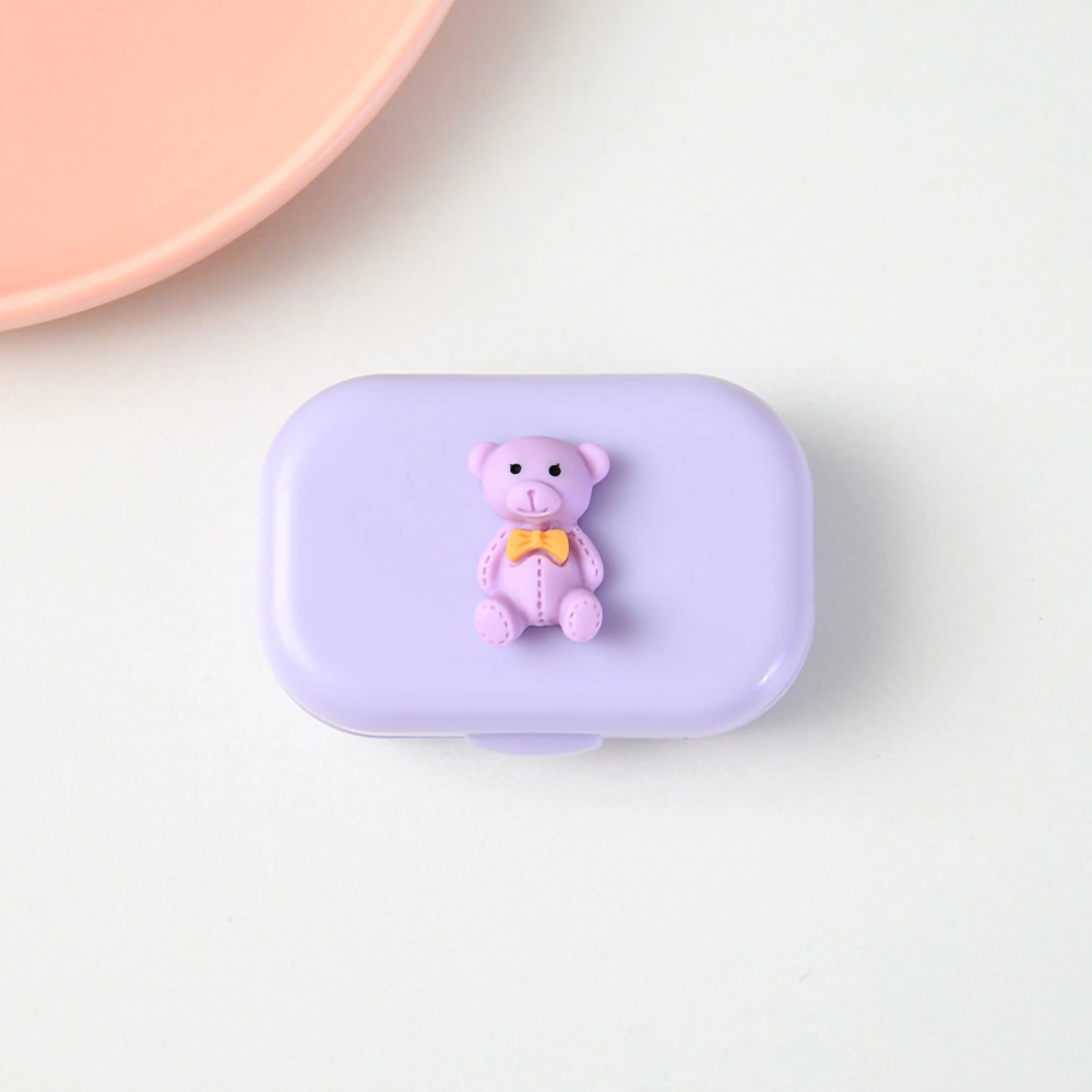 Contact Lens Case Cute Odorless Portable Protective Contact Lenses Storage Box Container for TravelPurple Little Bear