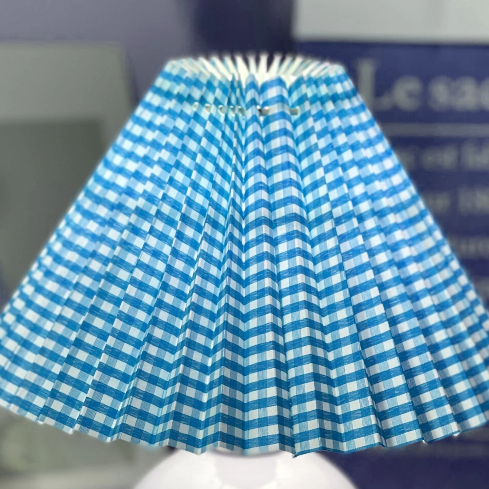 E27 Lampshade Anti Dazzling Table Lamp Shade Fabric Bedroom Lampshade for Household OfficeBlue Grid