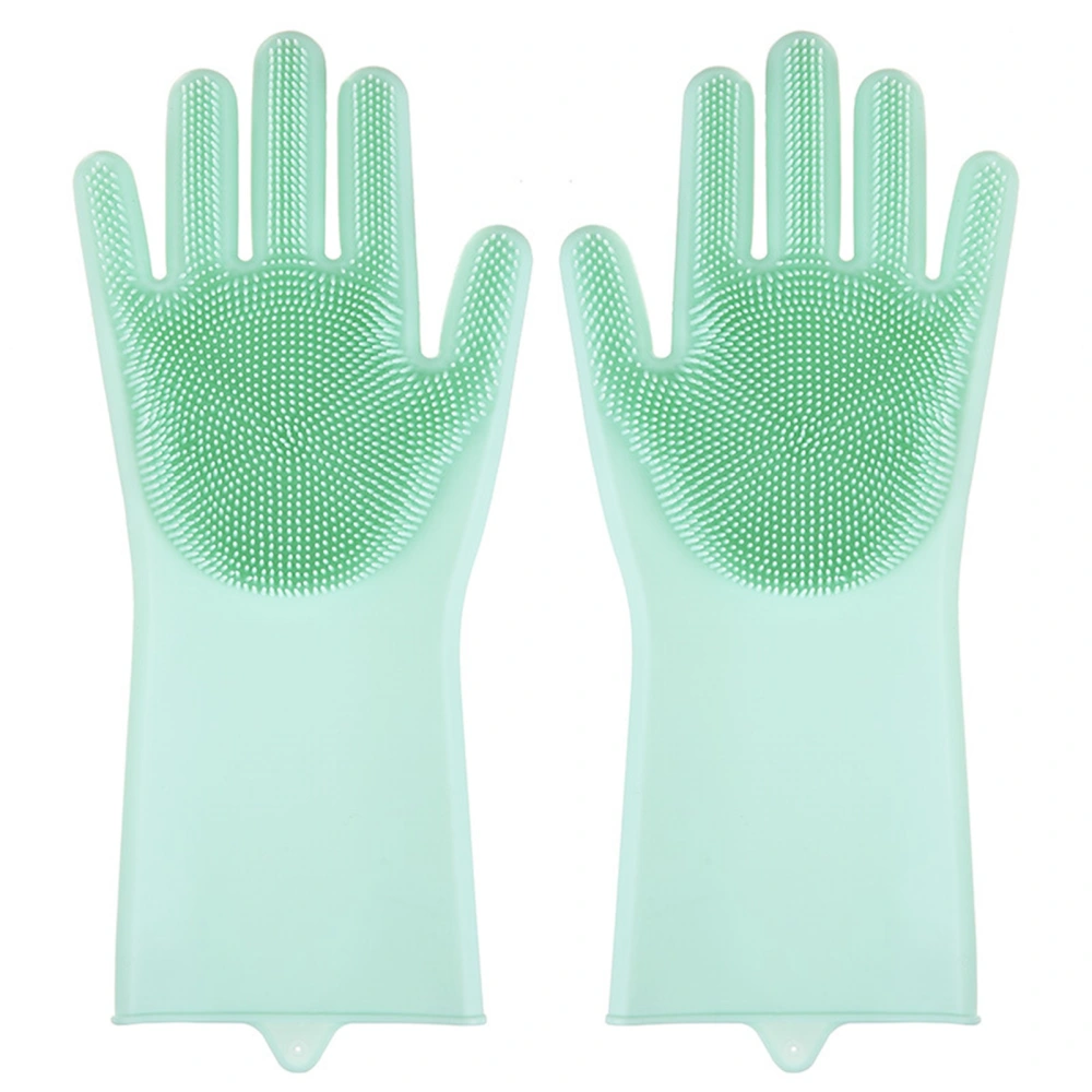 Silicone Gloves with bristles Waterproof Splashproof Oil Proof Soft Elastic Kitchen Dishwashing Silicone Cleaning GlovesGreen