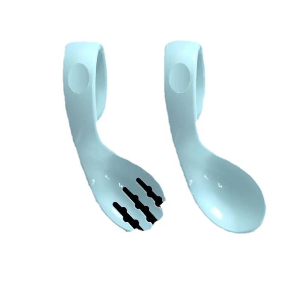 Baby Bendable Spoon Arc Shaped Small Mouth Recyclable Baby Training Spoons for Baby Self Directed Eating TrainingBlue