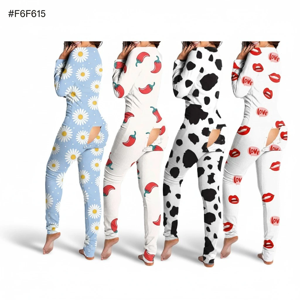 Women's V-neck High Waist Jumpsuit, Casual Pattern Printing Romper