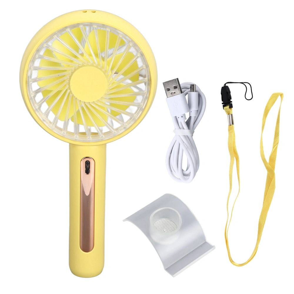 Handheld Fan Portable Mini Fan Four Gears USB Fan with Mobile Phone Support for Office Yellow