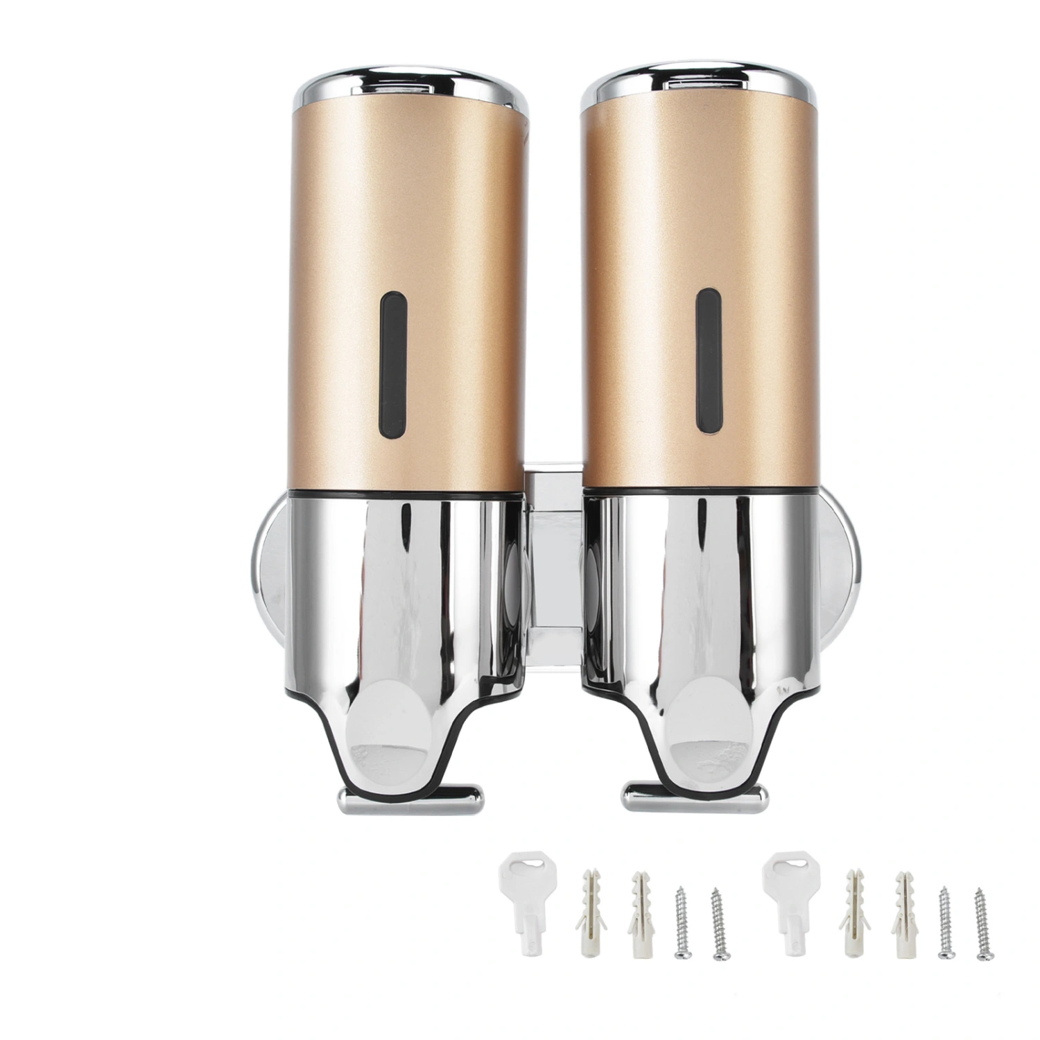 Wall Mount Soap Shower Dispenser Dual Pump 2 Separate Compartments Reusable Space Saving Shampoo Conditioner Dispenser 9506G Gold 1000ML