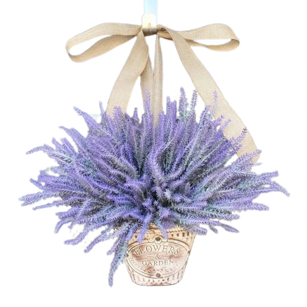 Artificial Hanging Flowers in Basket for Front Door Hanging Lavender Wreath Basket Outdoor Indoor Patio Lawn Courtyard Garden Decor