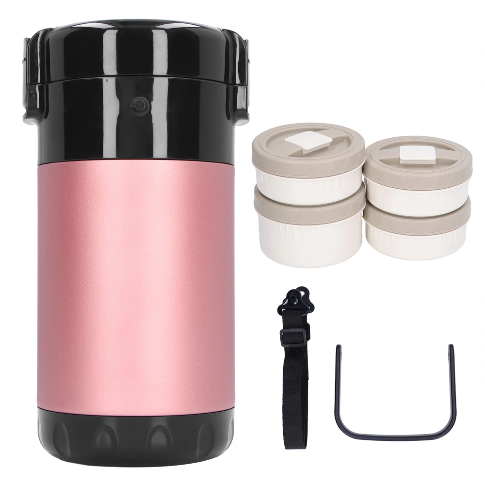 2.6L Thermal Food Container 304 Stainless Steel 4 Layers Vacuum Bento Lunch Box with Handle for School Work TravelGoddess Pink