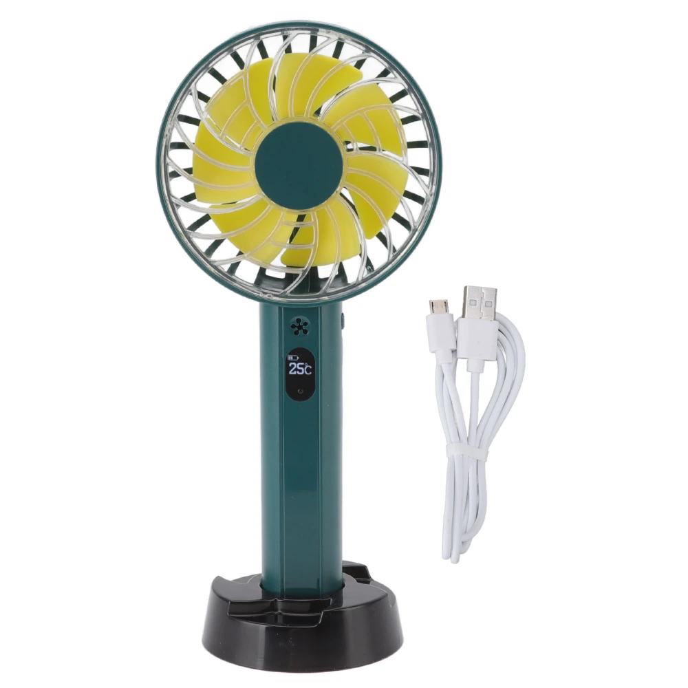 Handheld Mini Fan Strong Wind USB Charging Large Fan Blade Design Handheld Portable Fan with Base for Travel Home Dark Green