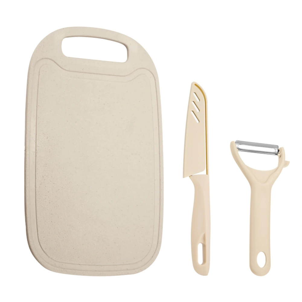 3 In 1 Kitchen Cutting Board Set PP Plastic Cutting Board with Peeler and Knife Cooking AccessoryBeige