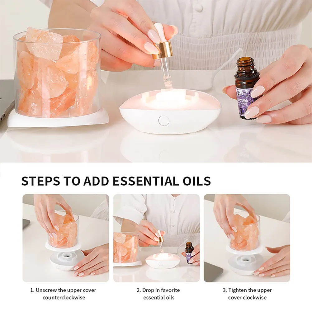 Salt Crystal Lamp Night Light USB Aroma Diffuser Salt Lamp Colorful Salt Crystal Lamp Fragrance Oil Diffuser for Office Yoga Bedroom