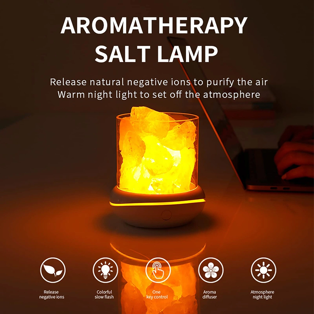 Salt Crystal Lamp Night Light USB Aroma Diffuser Salt Lamp Colorful Salt Crystal Lamp Fragrance Oil Diffuser for Office Yoga Bedroom
